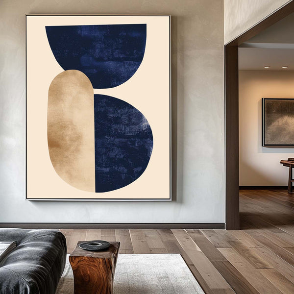 Large Beige And Blue Minimalist Art Textured Abstract Painting Minimalist Wall Art For Livingroom