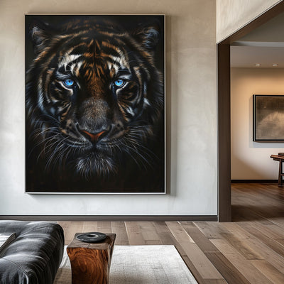 Large Wild Tiger Oil Painting Black Tiger Artwork - Handmade Tiger Canvas Art for Wall Decor