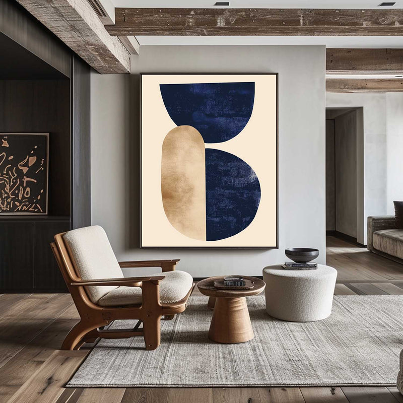 Large Beige And Blue Minimalist Art Textured Abstract Painting Minimalist Wall Art For Livingroom