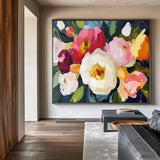 Colorful Flowers Textured Painting Flowers Painting Handmade Wall Art Minimalist Flowers Canvas Art