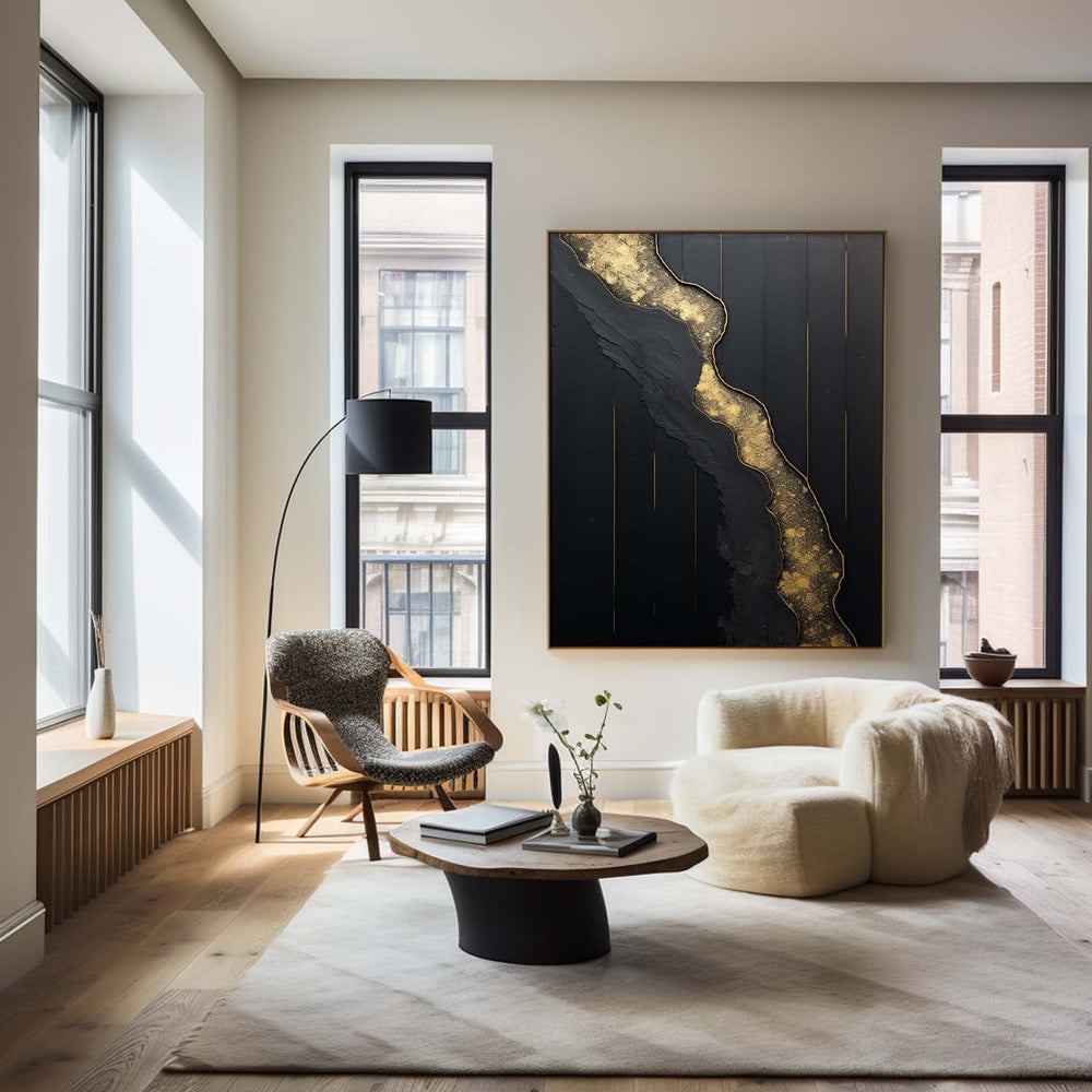 Abstract Black And Gold Painting Large Black Wall Art Abstract Wall Art For Living Room