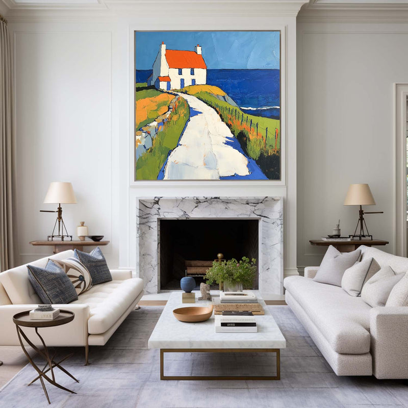 Modern Countryside Textured Canvas Art Large Countryside View Painting Landscape Painting For Sale