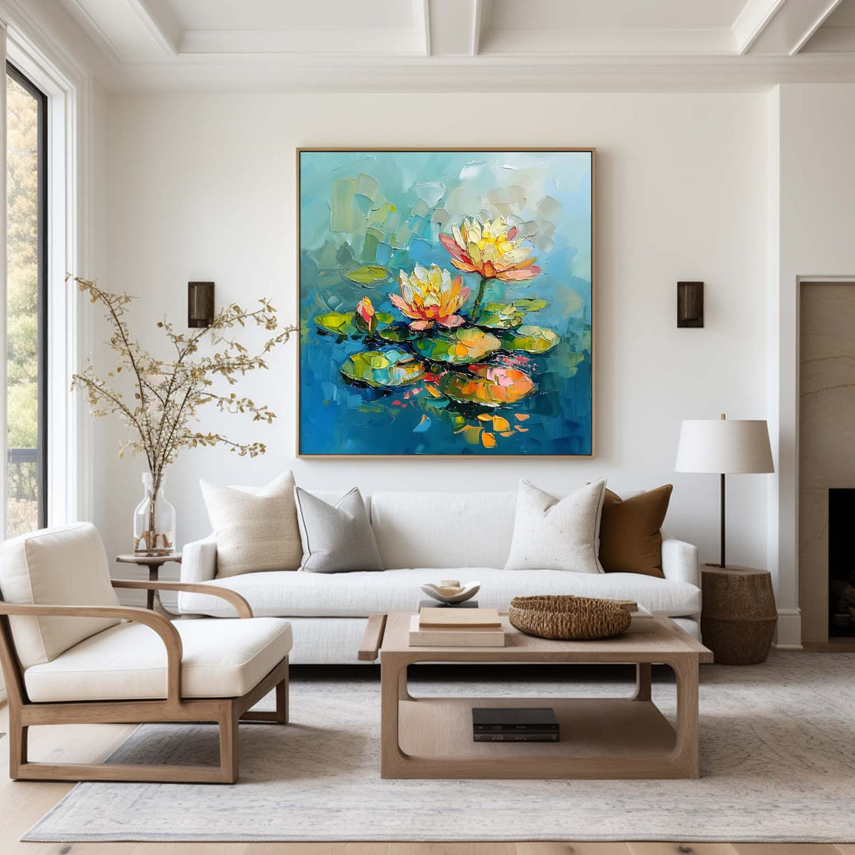 Green Pond Painting Beautiful Lotus Plaster Painting Rich Textured Artworks Canvas Art For Livingroom
