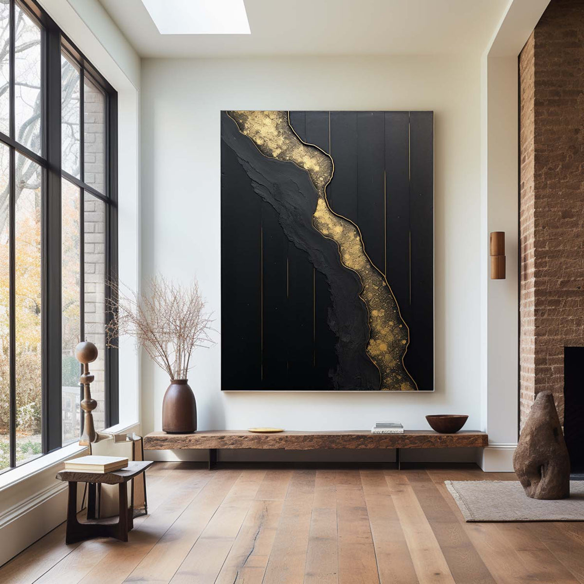 Abstract Black And Gold Painting Large Black Wall Art Abstract Wall Art For Living Room