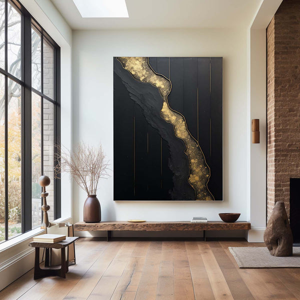 Abstract Black And Gold Painting Large Black Wall Art Abstract Wall Art For Living Room