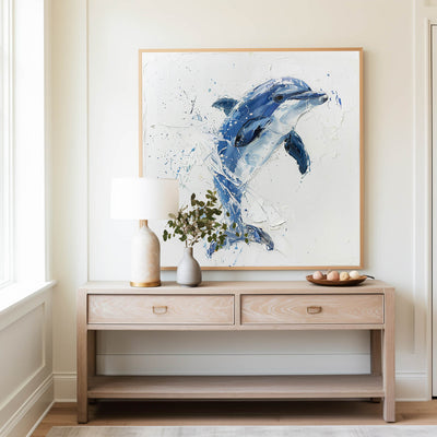Large Original Abstract Blue Dolphin Oil Painting On Canvas Modern Animal Dolphin Art Wall Art Minimalist Apartment Baby Room Decor