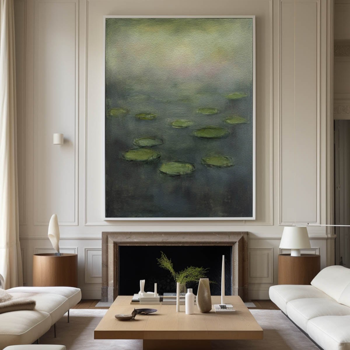 Green Lotus Pond Art Painting Lage Abstract Impressionist Paintings Vertical Artworks for Livingroom
