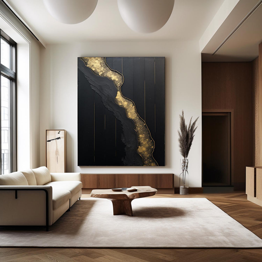 Abstract Black And Gold Painting Large Black Wall Art Abstract Wall Art ...