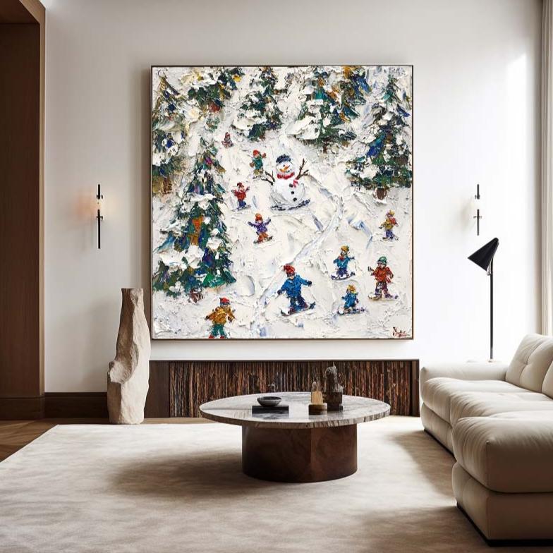 Winter Snow Painting Winter Wall Art Modern Snow Wall Art Large Textured artwork for living room