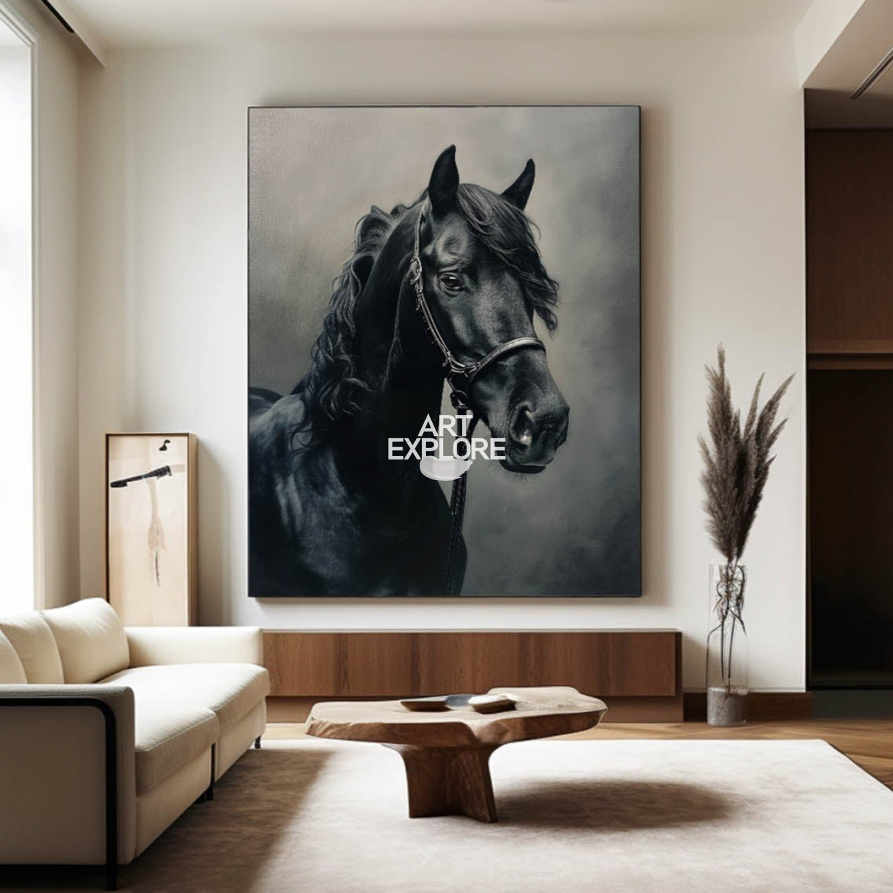 Large Black Horse Oil Painting Wild Horse Canvas Wall Art Black Steed Painting For Sale
