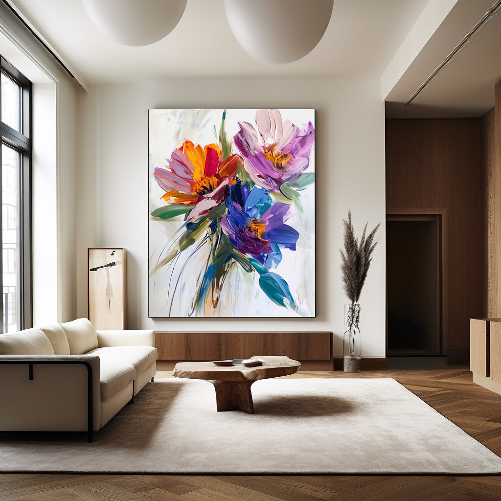 Large Framed Art Flowers Colourful Art Paintings For Wall Custom Canvas