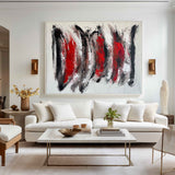 Black And Red Abstract Art Large Modern Interior Canvas Art Long Horizontal Wall Art For Home Decor