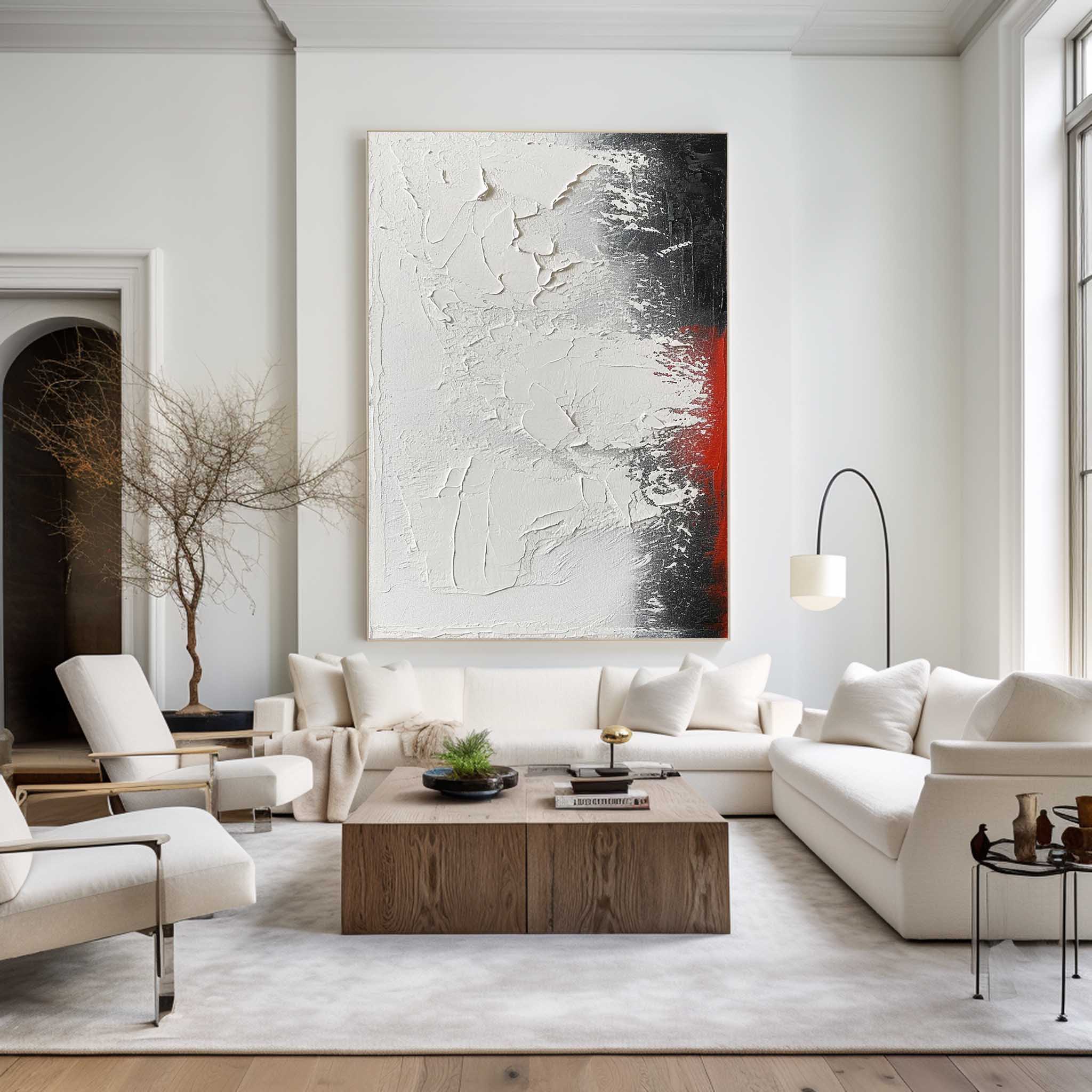 Unique Black And White Modern Art,Large Black Red Wall Painting,Minimalist Entryway Wall Decor