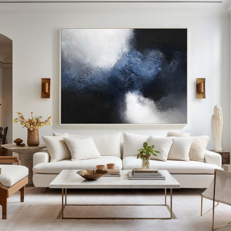 Large Abstract Dark Blue Painting Black And Blue Painting Textured Art