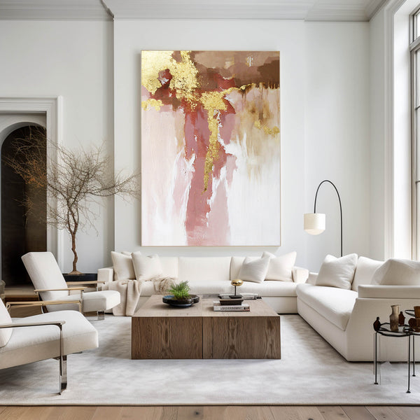 Pink And Gold Wall Art Gold Abstract Art Large Wall Decor Living Room