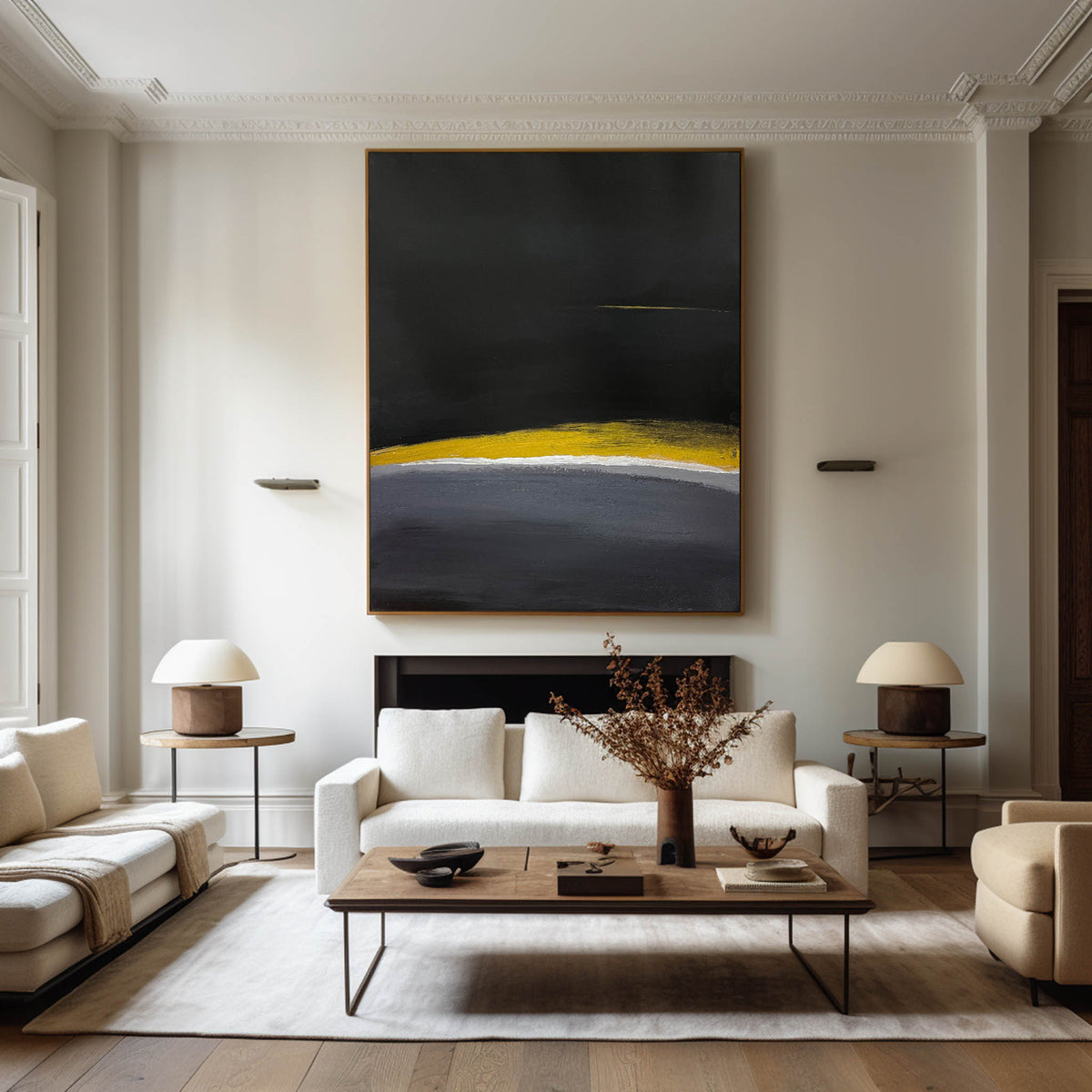 Modern Black And Gold Minimalist Painting Gold Abstract Acrylic Painting Livingroom Wall Art For Sale