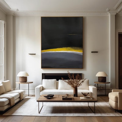 Modern Black And Gold Minimalist Painting Gold Abstract Acrylic Painting Livingroom Wall Art For Sale