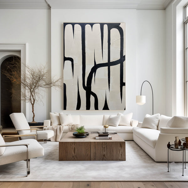 Modern Black And White Abstract Wall Art Oversized Acrylic Painting Abstract Artwork For Livingroom