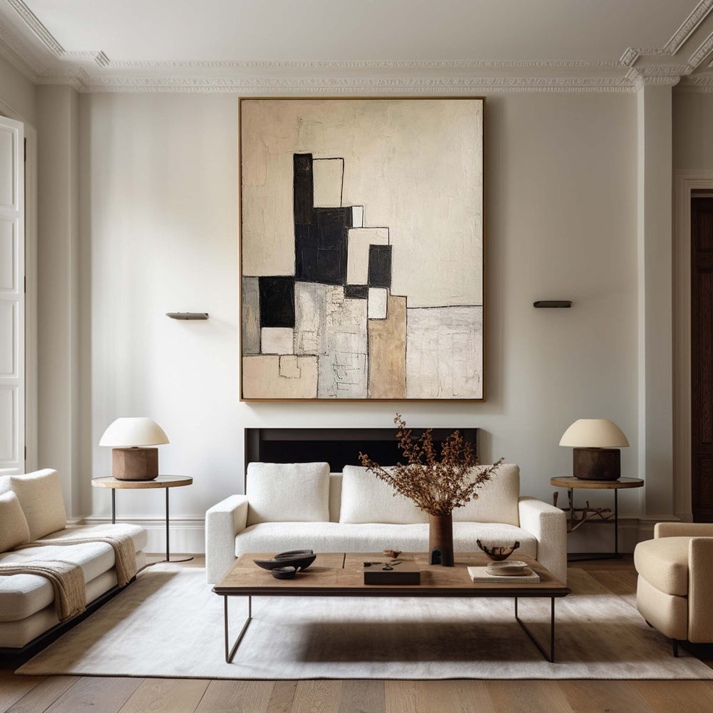 Modern Black And Beige Abstract Canvas Wall Art Earth Tone Minimalist Art Minimalist Painting 