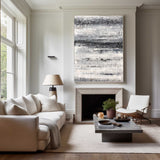 Large Vertical Black And White Abstract Beach Painting Modern Textured Art For Living Room