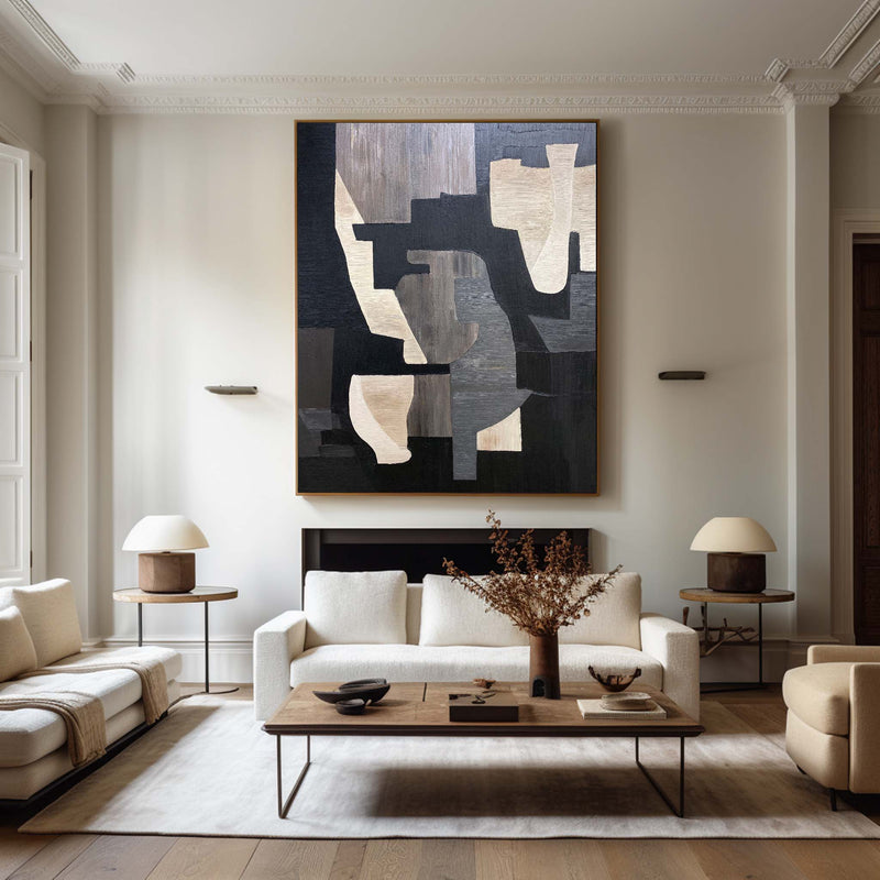Black Beige Rich Textured Abstract Art Large Acrylic Painting Canvas Livingroom Artworks For Sale