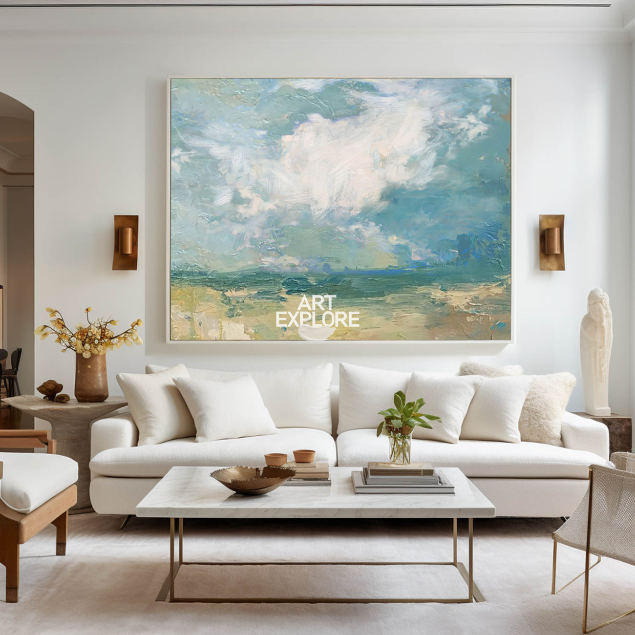 Abstract Seascape Paintings Horizontal Modern Beach Art Beach Scene Canvas Art