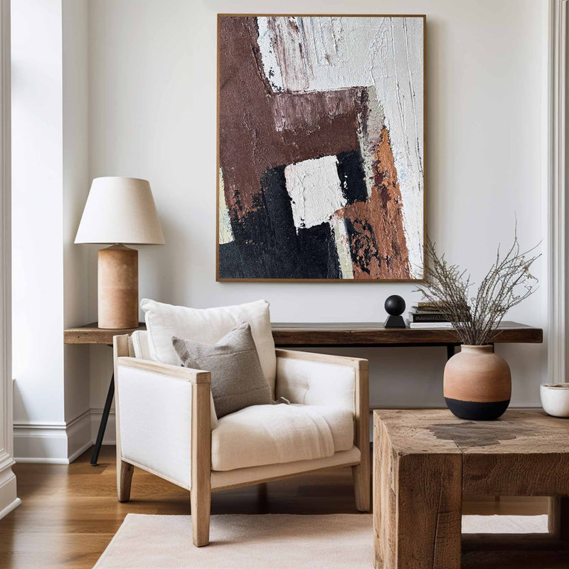 Modern Abstract Art Brown Abstract Canvas Wall Art, Large Abstract Acrylic Painting For Sale