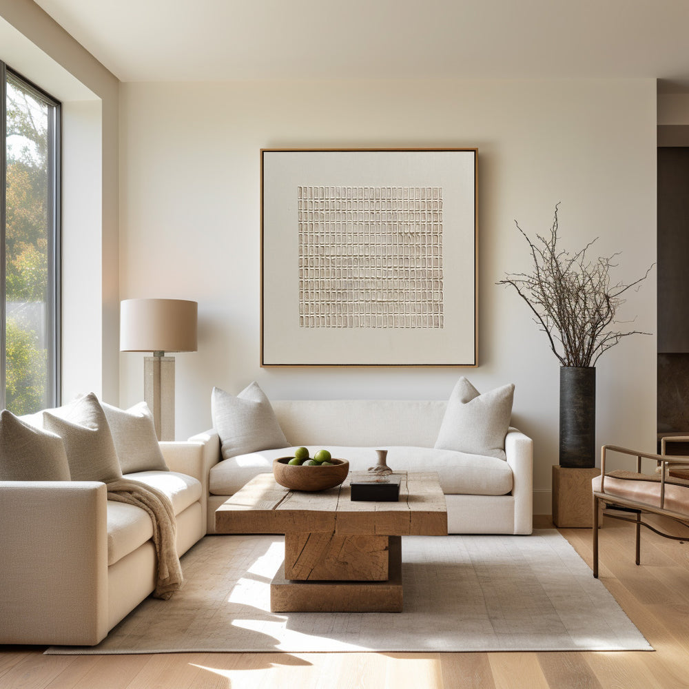 3D Minimalist Modern Beige Abstract Wall Art Large Canvas Art Wabi-sabi Minimalist Plaster Art For Sale