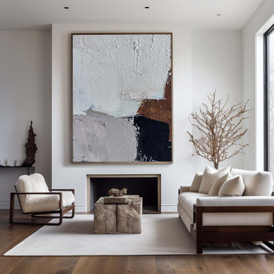 Grey Abstract Wall Art, Brown Abstract Canvas Wall Art, Large Abstract Acrylic Painting For Sale