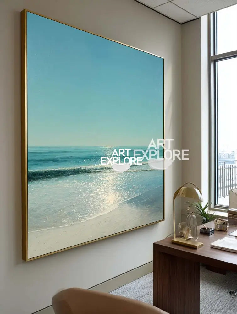 Large Blue Seascape Painting Square Modern Wall Art for Living Room – ArtExplore