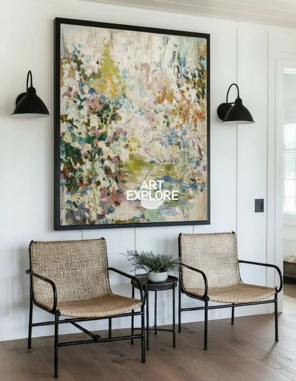 Large Vertical Flower Oil Painting | Modern Textured Canvas | ArtExplore