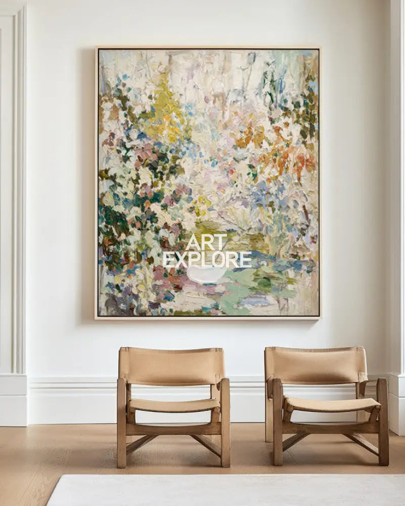 Soft Pastel Floral Wall Art | Handmade Vertical Oil on Canvas | ArtExplore