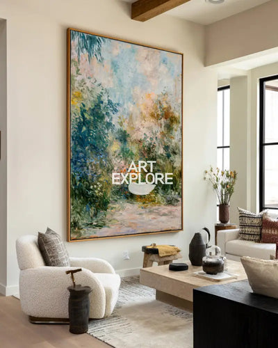 Colorful Floral Landscape Canvas | Handmade Vertical Wall Decor | ArtExplore