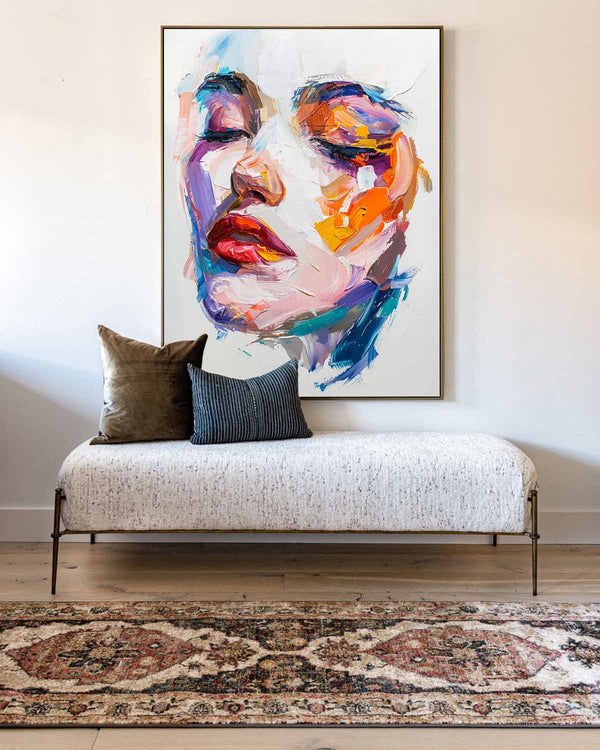 Modern Colorful Girl's Faces Wall Art  Knife Art Painting  Contemporary Home Decor For Sale