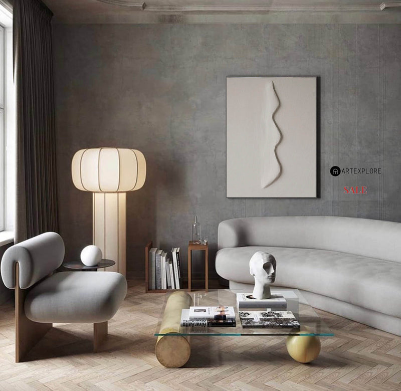 Modern White Plaster Wall Art Plaster Painting  Wabi-sabi Textured Canvas Painting For Sale