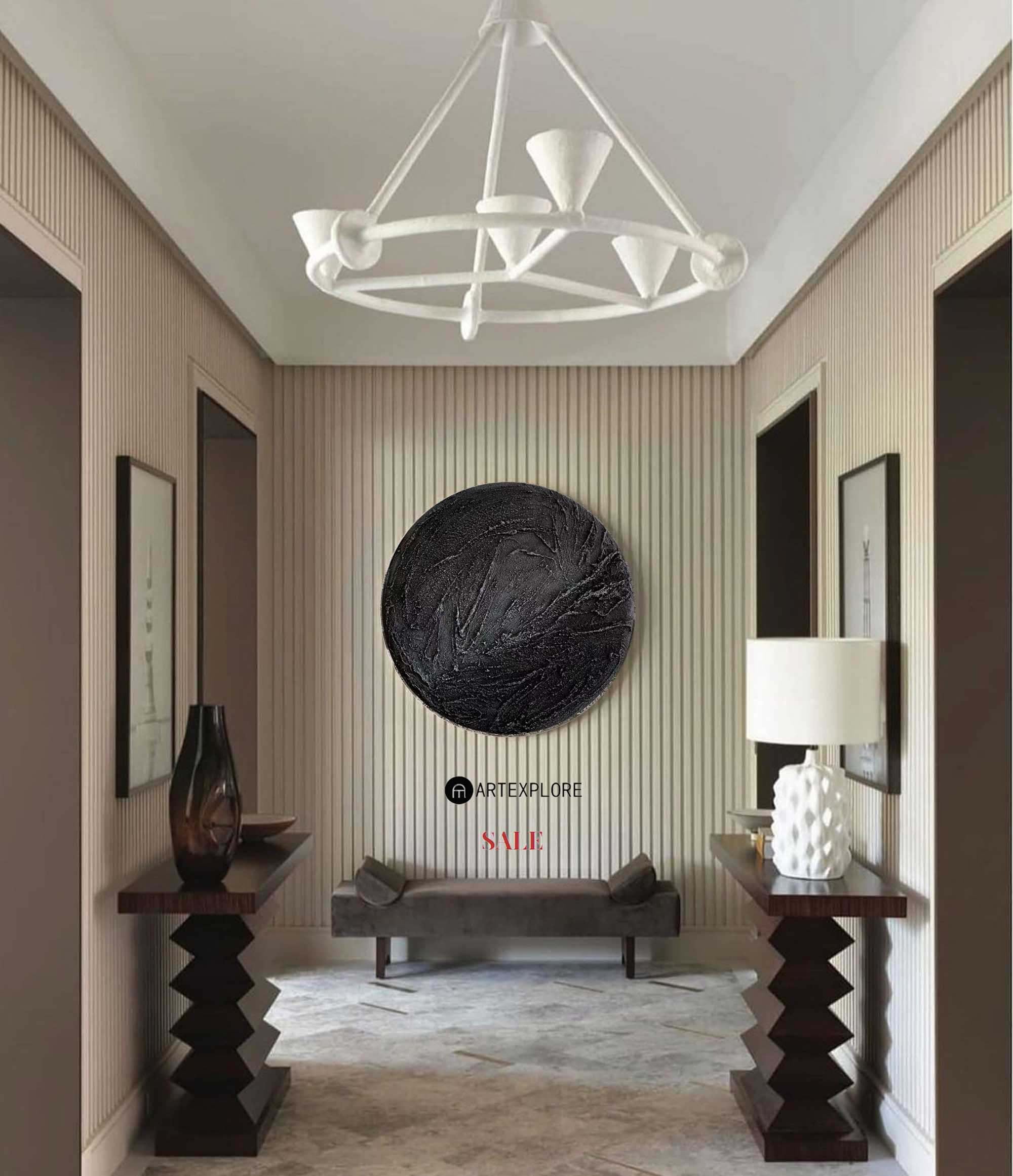 All Black Circular Wall Art Modern Circular Wall Art Black Abstract Art Paintings For Sale