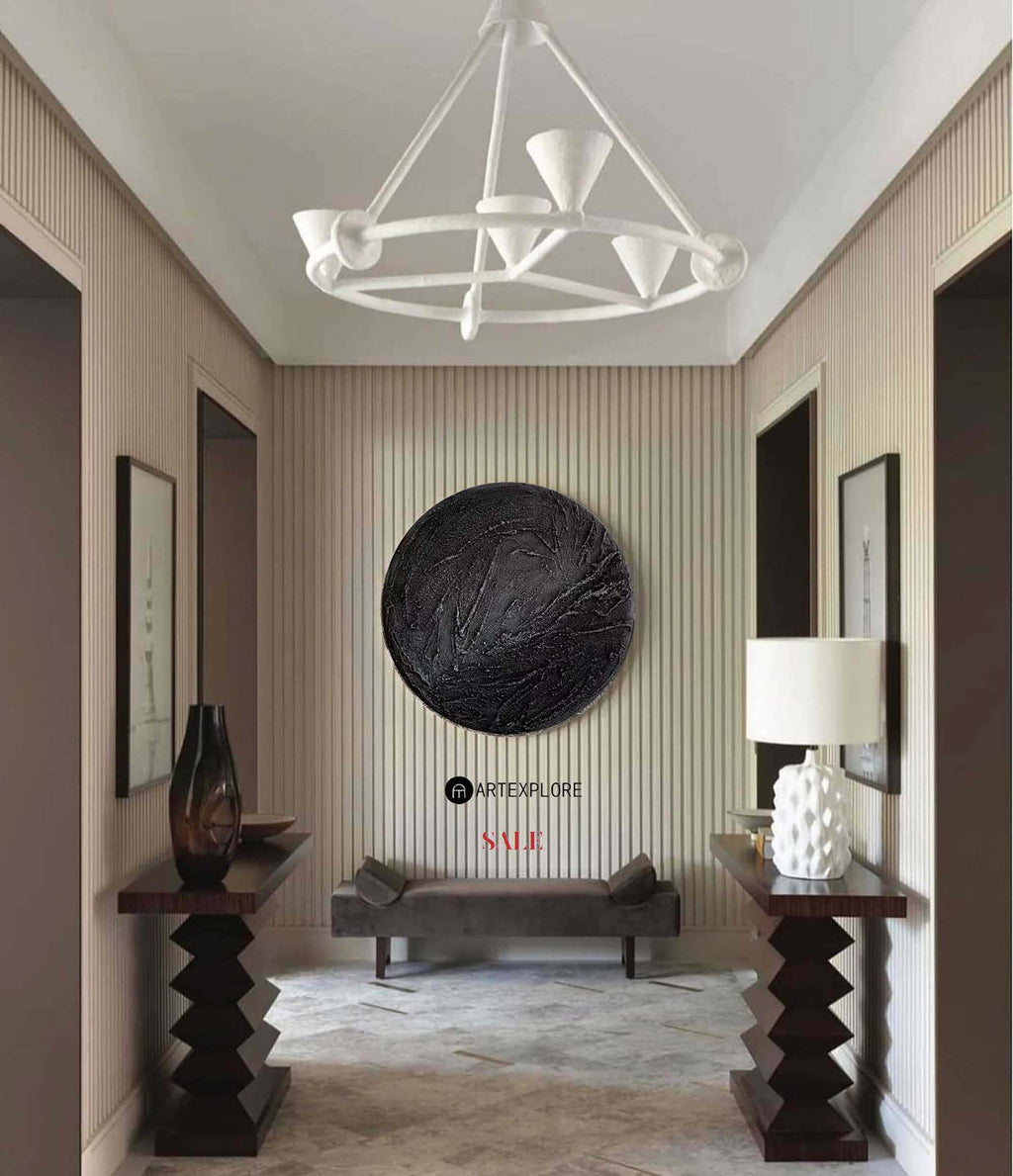 All Black Circular Wall Art Modern Circular Wall Art Black Abstract Art ...