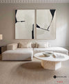 Wabi-Sabi Beige And Black Diptych Painting Set Of 2 Beige Minimalist Art Abstract Canvas Wall Art