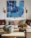 Large Blue Square Abstract Art Modern Blue Painting Abstract Framed Canvas Painting 
