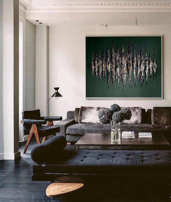 Green And Gold Abstract Painting Plaster Canvas Wall Art Modern Abstract Art Canvas Wall Art 