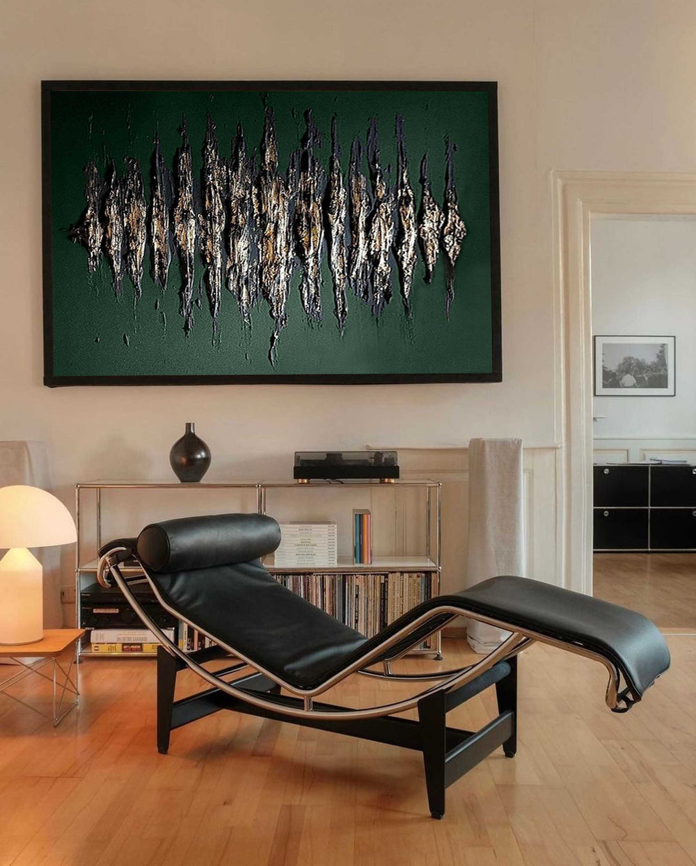 Green And Gold Abstract Painting Plaster Canvas Wall Art Modern Abstract Art Canvas Wall Art 
