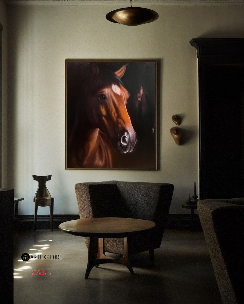 Large Brown Horse Oil Painting Wild Horse Canvas Wall Art Brown Steed Canvas Art For Sale