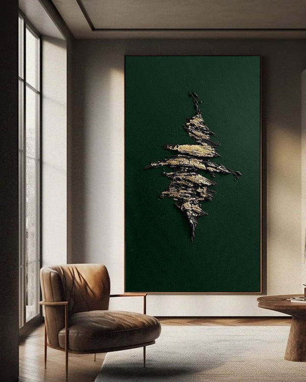 Green and Gold Abstract Textured Wall Art Gold Abstract Paining Golden Leaf Textured Painting