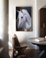 Modern White Horse Oil Painting Wild Horse Wall Art Black And White Steed Artworks