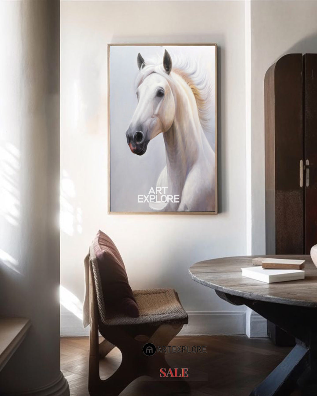 Modern White Horse Painting White Wild Horse Wall Art White Horse Canvas Artworks