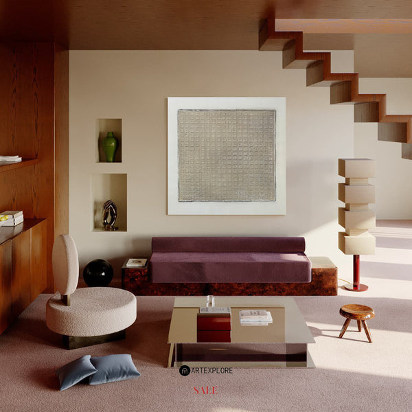Wabi-sabi Beige Painting Beige Minimal Painting Abstract Wall Art Square Canvas Art | Artexplore
