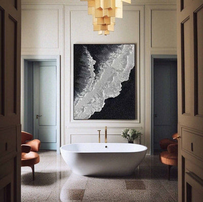 Black And White Plaster Painting Black Seashore Wall Art Painting Plaster Textured Art Painting