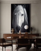 Large White Horse Painting Black and White Horse Canvas Wall Art Modern Horse Art For Sale