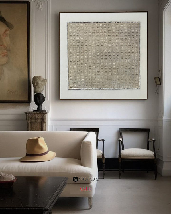 Wabi-sabi Beige Painting Beige Minimal Painting Abstract Wall Art Square Canvas Art | Artexplore