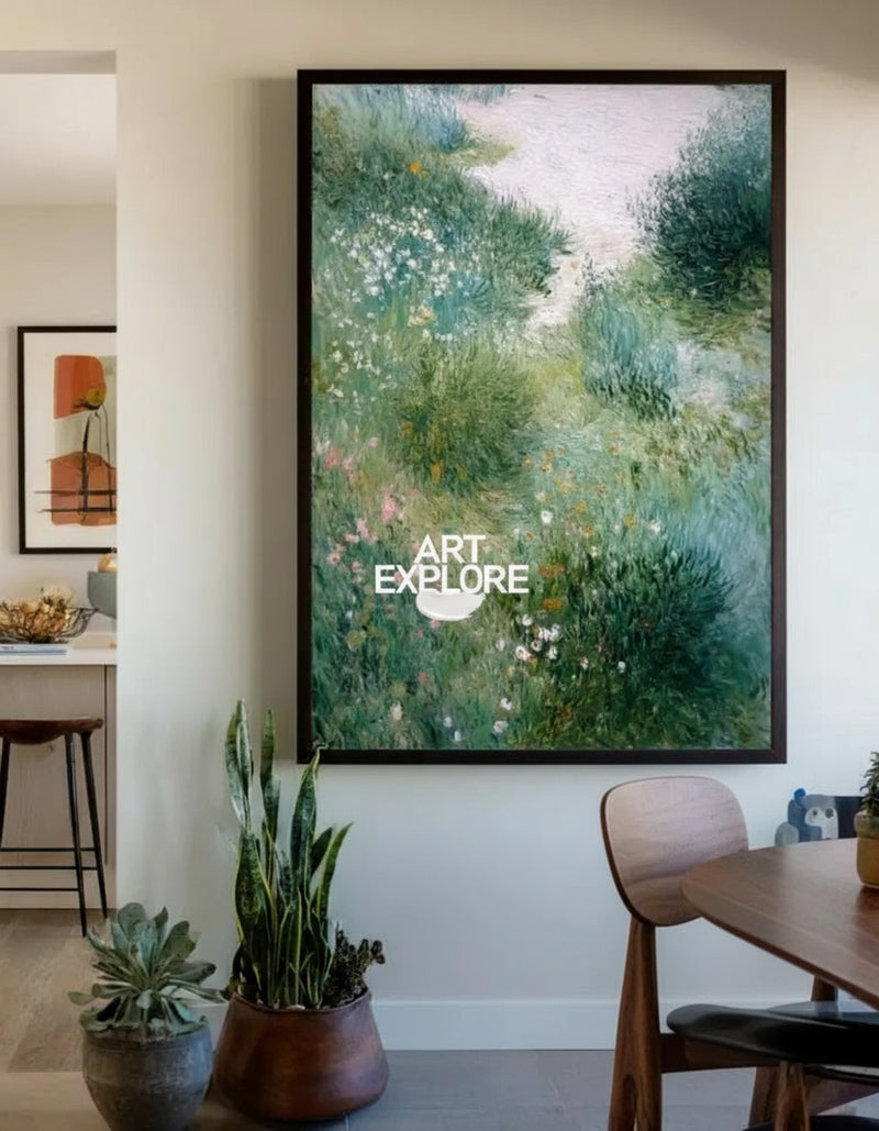 Serene Garden Path Oil Painting | Large Vertical Canvas for Modern Home | ArtExplore